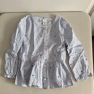 GAP Kids Blue Striped Button Down Shirt with Colorful mini hearts